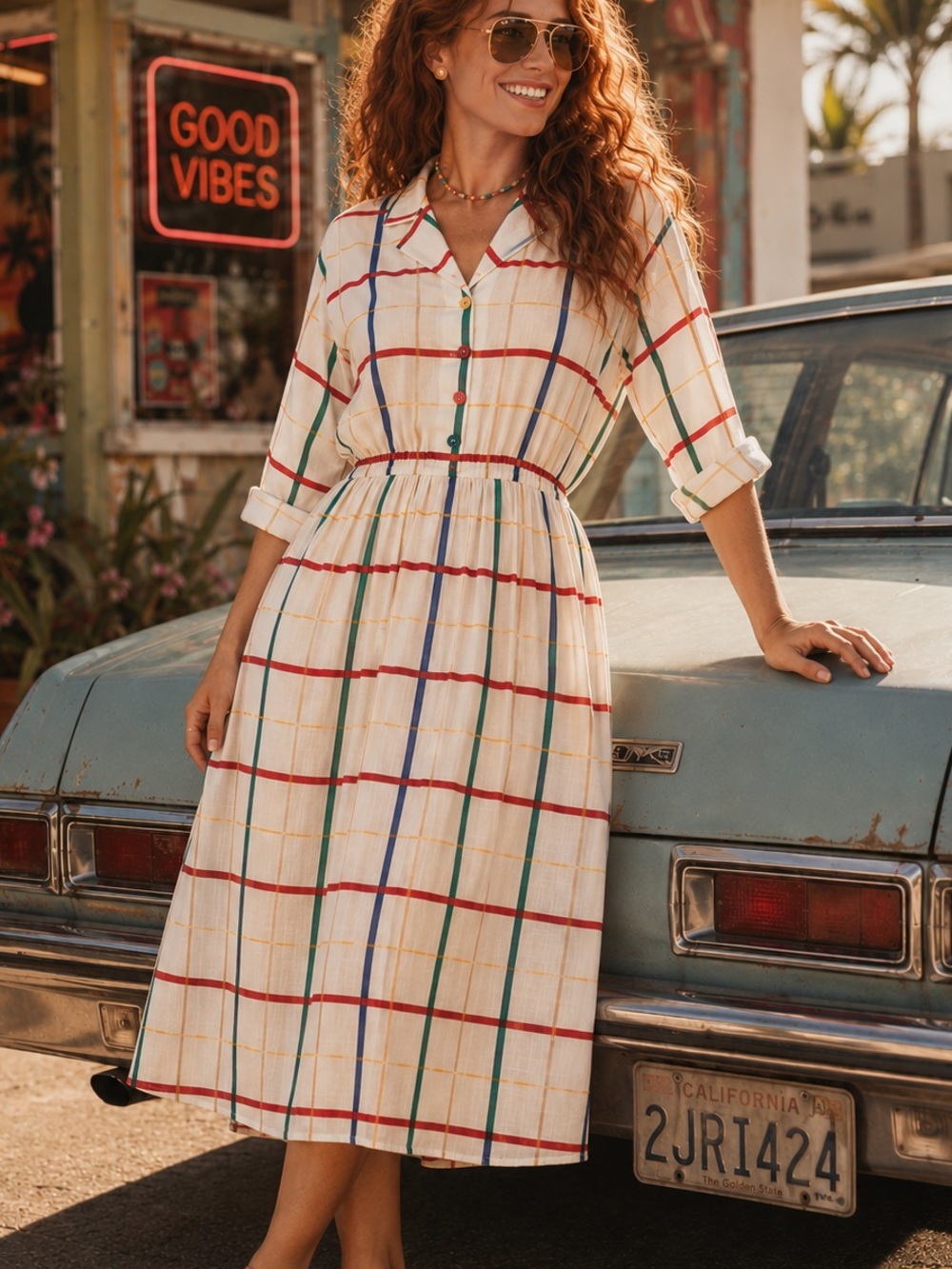 🇺🇸 Applause II | by Marge Kane | Colorful Plaid Dress | Vntg 80’s | M - Picture 1 of 6